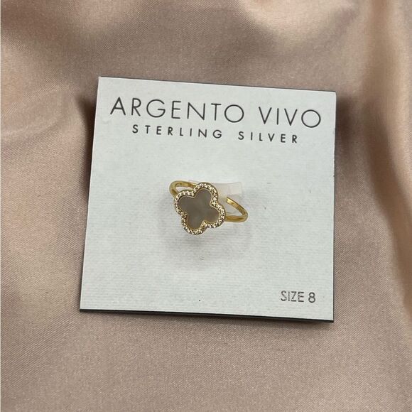 Argento Vivo Gold-Plated Sterling Silver Clover Ring - Picture 5 of 7